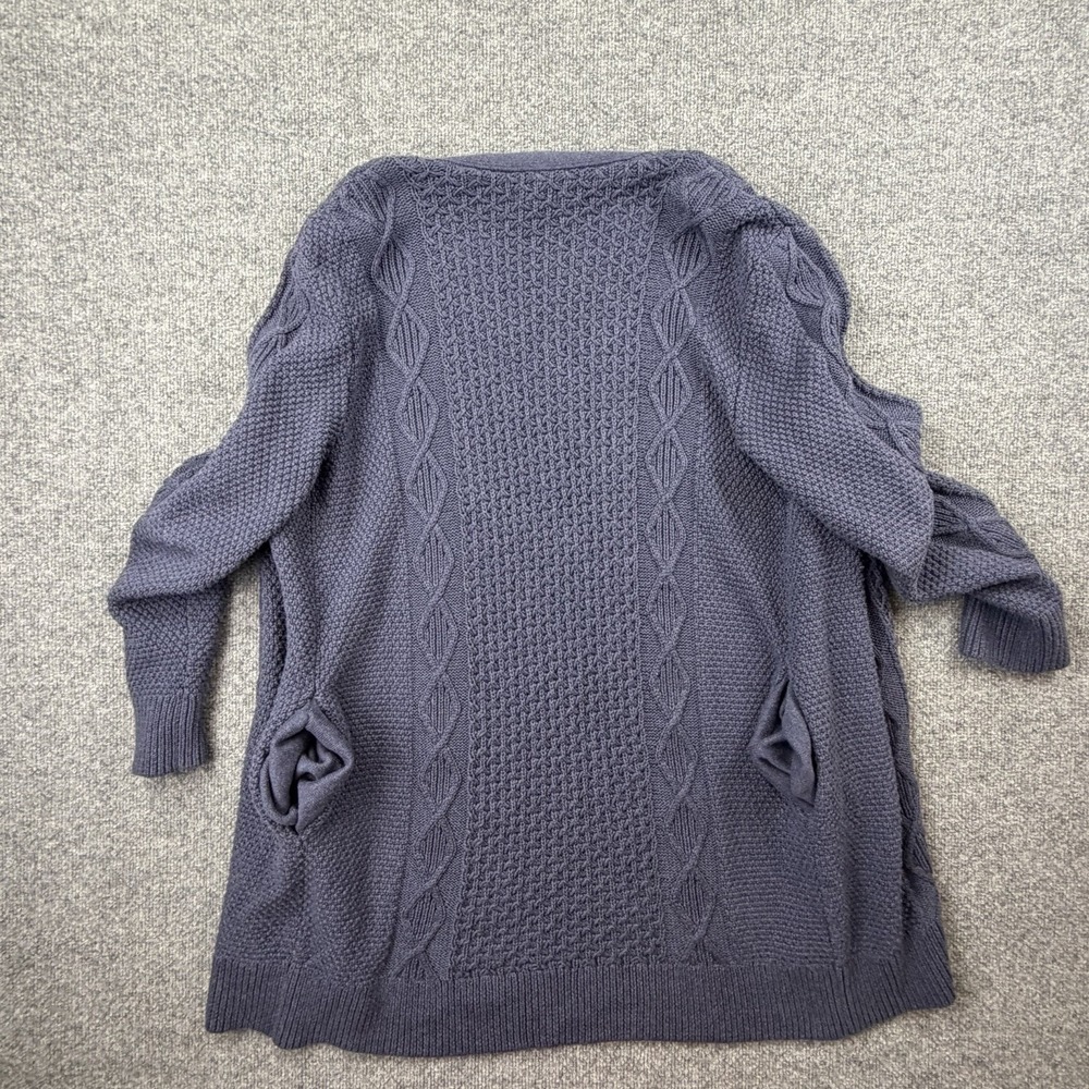 LL Bean‎ Signature Cable Knit Open Front Cardigan Blue Size L Cozy - Picture 7 of 8